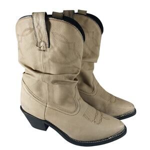 SHAYANNE! LUXE FAWN BEIGE/TAN NUBUCK GENUINE LEATHER WESTERN COWBOY BOOTS! SZ 8M